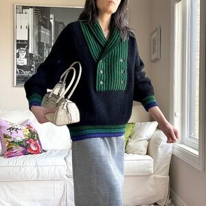Vintage shawl collar chunky knit sweater